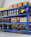 Tough As Nails Four Tier Garage Shelving Unit Built Tough To Handle Up To Five Thousand Pounds, holding tools and storage bins.