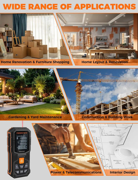 Pro Grade Laser Measuring Tool With 262 Ft Range And 2mm Accuracy, 1mm Resolution, Tripod Mount, Angle Sensor For Fast Home Inspections, Renovations, And DIY Projects. multi-use applications