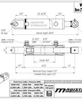 Technical drawing of Double Acting Hydraulic Cylinder Tang Style Universal 2 Inch Bore 18 Inch Stroke 1.25 Inch Rod Diameter.