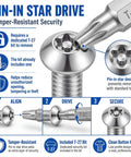 Pin-in star drive T-27 bit security screw illustrating tamper-resistant features for Snag This Solid 50 Pack Of 1/4-20 X 1-1/2 Inch Security Machine Screws With Matched T-27 Bit Tamper Proof Anti Theft Fasteners No Sweat Install Ready For Garage Or Basement Build Project.