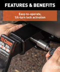 Stainless Steel Trailer Hitch Lock With Five-Eighth Inch Pin Diameter Fits Two-Inch Or Two And A Half-Inch Receivers Barbell-Style Locking Hitch Pin For Easy Reliable Security installed in hitch receiver