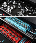 Before and after using Magnetic Socket Organizer Set 6-Piece With 1/4, 3/8, 1/2 Inch Drive Trays For SAE And Metric Sockets, Holds 143 Plus Pieces