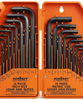 32 Piece Hex Key Set With Torque Handle A True Workhorse For High Leverage Long And Short Keys Inch And Metric sizes in an orange case