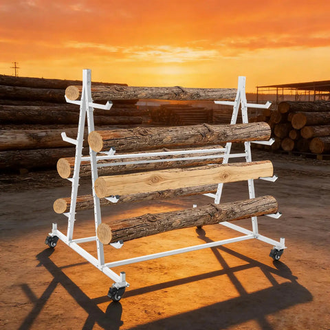 Five Tier Heavy Duty Rolling Storage Rack Built Tough As Nails And Handles Up To 500 Pounds Of Workshop Gear Without Breaking A Sweat While Gliding On Four Locking Casters For Quick Garage Moves, holding logs on a construction site.
