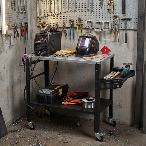 Built Tough Rolling Welding Table With 1200 Pound Support Go Wherever You Want Heavy Duty Metal Workbench Offering Heat Resistant Plate Rapid Clamping Slots Integrated Tool Shelf For Badass Garage Project Crews