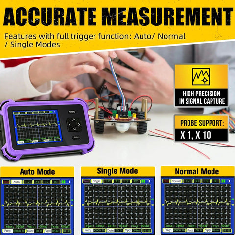 Handheld Portable Oscilloscope With 2.8 Inch TFT Display 1 MHz Bandwidth 8.33 Mega Samples Per Second Auto Normal Single Trigger Modes