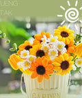 Sunflower Bouquet Craft Kit With 210 Pipe Cleaner Flowers, 12 Green Floral Wires, Chenille Stems, Tape And Floral Paper For DIY Flower Arranging For Beginners With Easy Step By Step Tutorials And Five Color Options. finished bouquet in garden pot