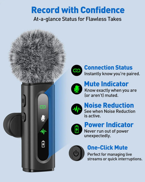 Wireless Lavalier Microphone 4 In 1 Clip On For iPhone Android USB C PC And Camera With Rotatable Clip And Active Denoise manual