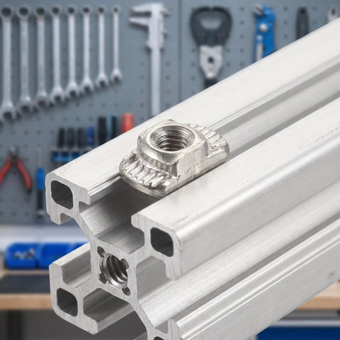 Hella Sturdy 150 Piece Sliding T Nut Set M3 Hammer Head T Slot Hardware on aluminum extrusion for 3D printer mods.