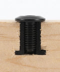 Metal fastener from 40 Piece Furniture Connector Set With Hex Head Bolts And Dowel Barrel Nuts for quick DIY assembly in wood panel close-up.