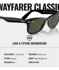 Wayfarer Classic Sunglasses Bundle With Eyewear Kit High Bridge Fit shown with green G-15 lenses, black frame