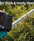 Pro Grade Cordless Hedge Trimmer With 22 Inch Dual Action Blades Brushless Motor 3000 RPM cutting thick plants