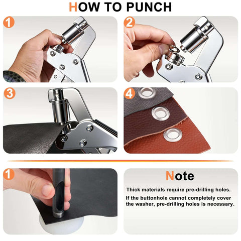 Instruction guide for using Grommet Tool Kit 500 Piece Set With Three Eighths Inch Grommets for tarps, fabric, and canvases