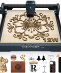 12W Laser Engraver With 300x300mm Work Area displaying intricate wood carving, ideal for DIY projects and small business startups.