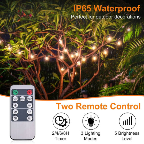 96 Ft Outdoor LED String Lights With 32 Shatterproof Filament Bulbs 2700K Warm Glow Waterproof Patio Lights Two Remotes