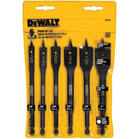 Heavy Duty Spade Drill Bit Set Six Ball Groove Shanks For Quick Bit Changes Heat Treated Shanks in retail packaging