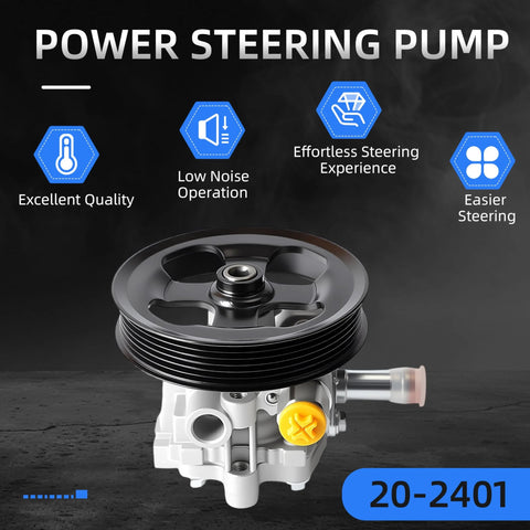 Power Steering Pump with Pulley Drops Right In For Dodge Caliber 2007 To 2009 1.8L And Caliber 2007 To 2012 2.0L 2.4L Jeep Compass Patriot 2007 To 2017 2.0L 2.4L L4 Engines Replacement 5105048AA 5105048AB 20 2401, product features displayed.