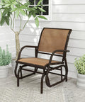 Comfy Outdoor Swing Glider Chair With Iron Frame And Cushioned Fabric Non Slip Feet Patio Rocker For Porch Garden