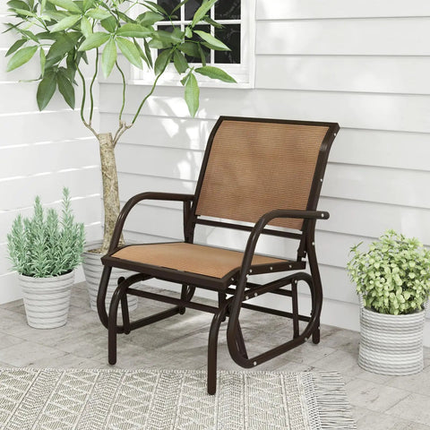 Comfy Outdoor Swing Glider Chair With Iron Frame And Cushioned Fabric Non Slip Feet Patio Rocker For Porch Garden