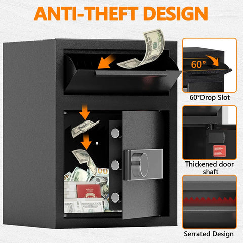 Heavy Duty Depository Drop Safe with front drop slot, fireproof construction, digital combination lock, anti fishing design