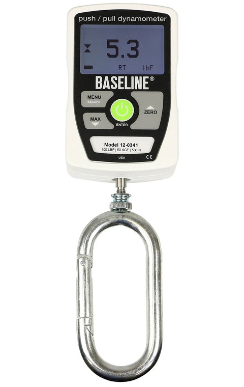Electronic Push Pull Dynamometer Pro Grade Beast With 3 Push And 2 Pull Attachments, 100 Lb Capacity, Load Cell Tech, Reads Pounds Kilograms Or Newtons, Latex Free, USA Made, Compatible With Single And Dual Grip Testing Handles, with metal loop attachment