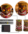 Tiki Head Garden Decor With Solar Outdoor Light Set Of 2 Tropical Hawaiian Resin Yard Sculptures Tiki Torch Statues, colorful faces, solar panel