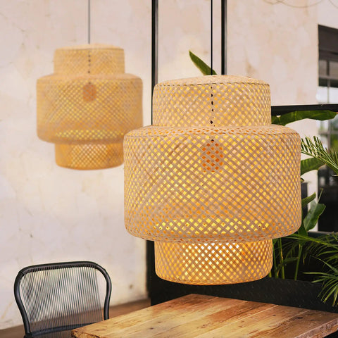Rattan Pendant Light For Kitchen Boho Chic Bamboo Lampshade Handmade Weave Lighting Wood Ceiling Fixture 16 Inch Modern Hanging Light For Warm Cozy Vibe