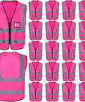 Twenty Pack Pink Hi Vis Reflective Vests With Pockets And Zipper For Women And Men Neon Bright Safety Gear For Night Walking