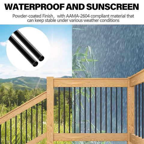 101 Pack 26 Inch Hollow Aluminum Deck Balusters For Railing And Fencing, Rust Resistant Powder Coated Spindles with wood railing