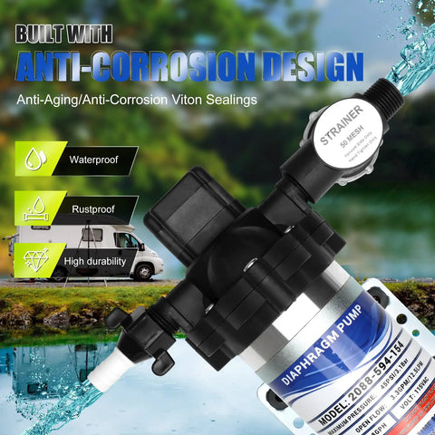 Road Ready Industrial Grade Diaphragm Water Pump With A Smooth One Hundred Fifteen Volt Motor Pushing 3.3 GPM And Forty Five PSI with anti-corrosion design