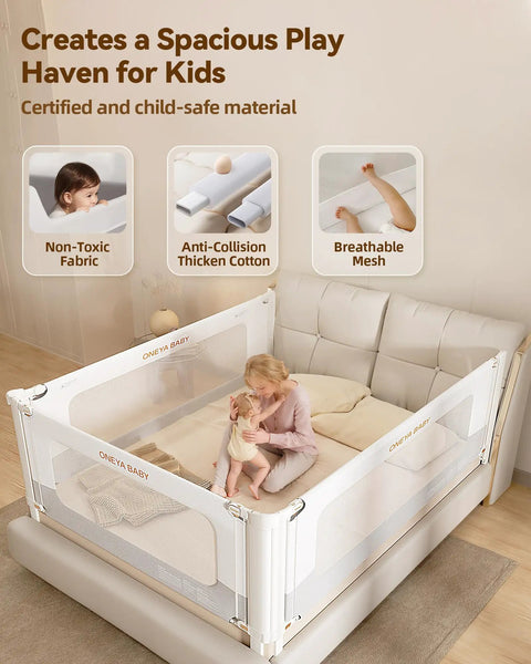 Heavy Duty Toddler Bed Rail Guard For Full Beds Built Tough Thickened And Reinforced Aluminum Safety Rail with mesh sides in bedroom