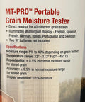 MT Pro Portable Grain Moisture Tester With Digital Meter Readout And Carrying Case Direct Readout For Forty Grain Scales Grab-and-Go Convenience Detects High Moisture Up To Forty Percent Illuminated Multilingual Display package front