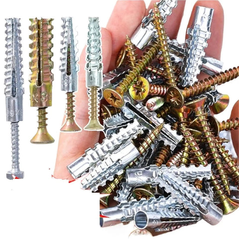 200 Piece Wall Anchor Screw Kit For Drywall, Metal Self Tapping Fasteners, Yellow Zinc Plated Carbon Steel, Rust Resistant Home Fixing, No Fuss No Prep Self Drilling Mounting, Heavy Duty Kit shown with assorted anchors and screws in hand