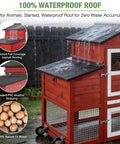 Mobile Chicken Coop On Wheels For Four To Six Hens With Run, Large Outdoor Hen House With Weatherproof Asphalt Roof, Red