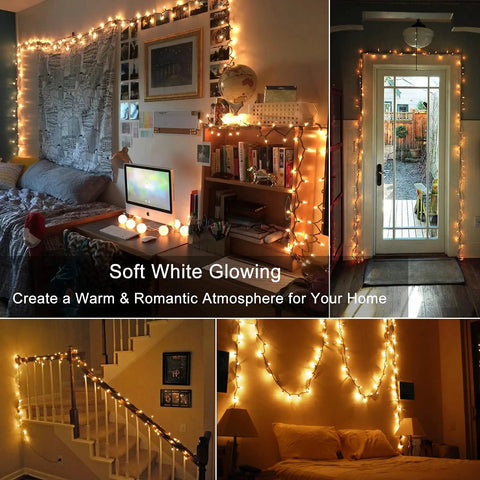 Clear Christmas Lights String With Brown Wire 21 Feet Long 100 Incandescent Bulbs Warm White Glow Outdoor UL Certified indoors