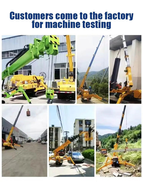 Badass Compact Crawler Crane 1.5 Ton 3 Ton Hydraulic Telescopic Lift portable electric construction rig in testing at factory.