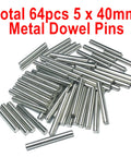 64 Pack 5mm x 40mm Dowel Pins for Shelves and Furniture, 304 Stainless Steel Wood Pegs For Tight Fits, Ground Precision Tolerances, Built Tough Metal Dowel Rods For Everyday Repairs, scattered silver pins