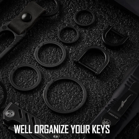 Ultralight Titanium Flat Key Rings Set With Side Pushing Split Rings In 33mm 25mm And 17.5mm Sizes for organizing tools