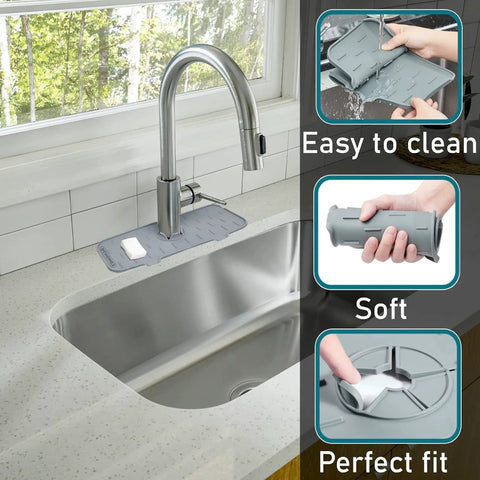 Silicone Faucet Drip Catcher Tray And Splash Guard Behind Sink To Stop Water Pooling On Countertop No Mess Drip Protector Mat
