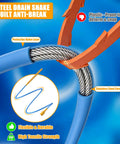 Heavy Duty 30 Inch Drain Snake Snagging Hair Clogs In Showers And Sinks Reusable Nylon Hook Auger with protective nylon and steel core.