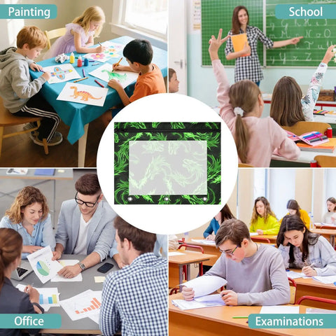 Zippered Coupon And Card Organizer Case That Clips Into A Three Ring Binder with Green Dragon Heads design in different settings
