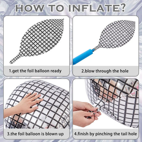 Inflation steps for Silver Disco Balloons Set Of 48 In Assorted Sizes 10 Inch 22 Inch 32 Inch Metallic Round Party Balloons.
