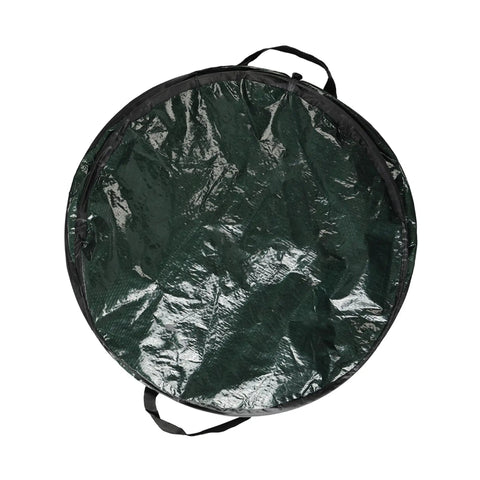 Pop Up 29.5 Gallon Outdoor Trash Can Collapsible For Parties, Yard Work, Camping, Or Laundry with secure zip lid, folded view