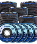 Flap discs by Grauerhund, 4.5 in zirconia, 50-pack, grits 40/60/80/100/120 for angle grinders.