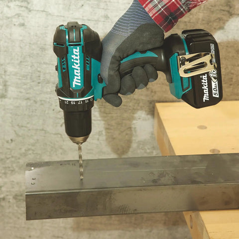 Badass Compact 18V Cordless Driver Drill Body Only Equipped With Heavy Duty Metal Gears And Twenty Two Clutch Settings Providing Knockout Torque For Serious Job Site Grind used for drilling into metal.