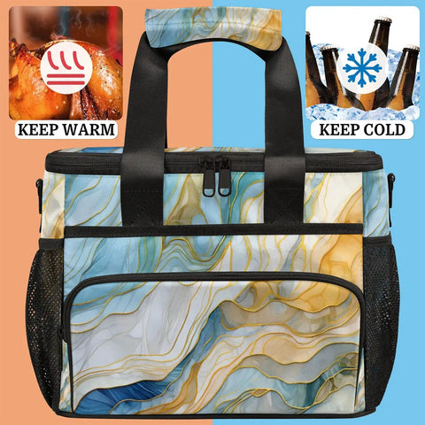 Insulated Picnic Backpack Lunch Box For Women And Men Portable Go To Cooler Tote For Picnics Beach Work Travel Office Camping Capacity Spacious 12x8.7x10in Built In Thick Interior Lining Keeps Food Fresh All Day with warm and cold symbols