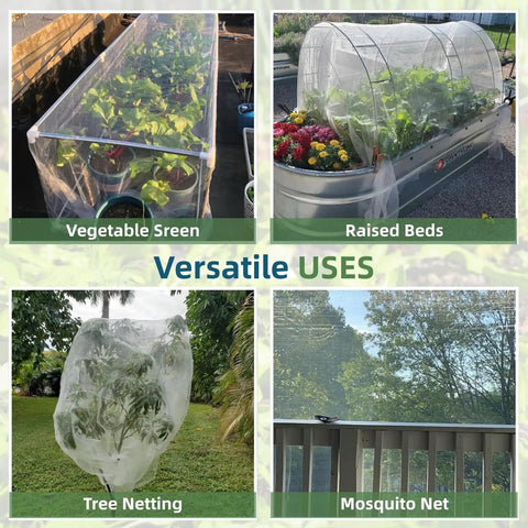 Raised Bed Garden Netting 10 Ft By 33 Ft Ultra Fine Mesh Mosquito Barrier For Pests installed on plants