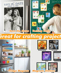 Adhesive Magnetic Sheets 8x10 Inches Flexible Magnetic Paper 50 Pack with Sticky Backing displayed on fridges and walls for crafts and DIY.