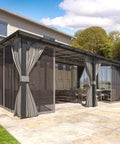 12x20 Patio Gazebo With Curtains And Mosquito Netting Large Wall Mounted Lean To Pergola With Hard Top Easy Assembly Outdoor Shelter