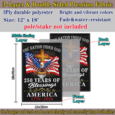 Patriotic 250th Anniversary USA Flag For Outside Garden Decor 12x18 Inch Double Sided We The People 1776 Celebration Flag For 4th Of July Outdoor Display showing detailed layers.